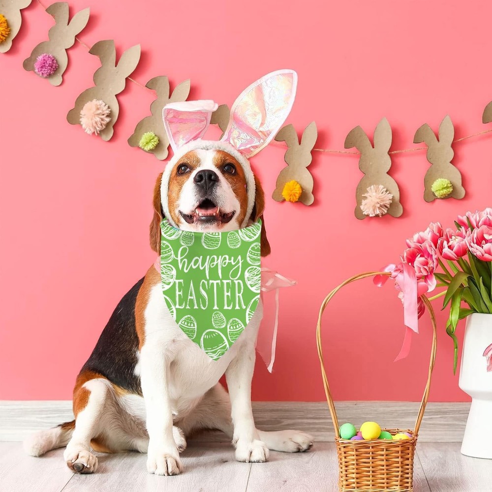Easter Dog Bandanas, Reversible Dual-Layer Easter Eggs Design 2 Pack, Happy E...
