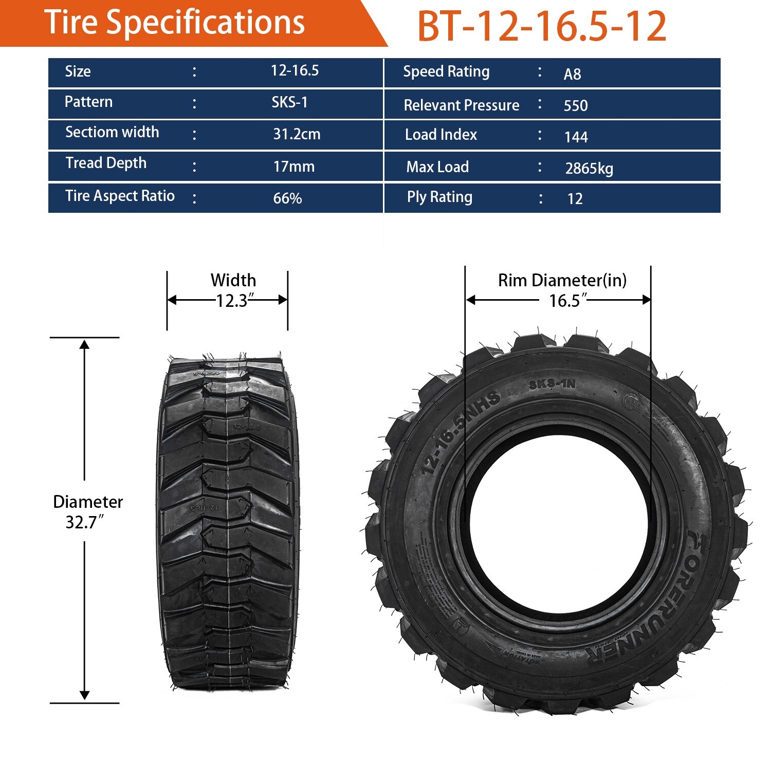 4X 12X16.5 12PR 12-16.5 Heavy Duty SKS Skid Steer Tires 12 16.5 for Bobcat