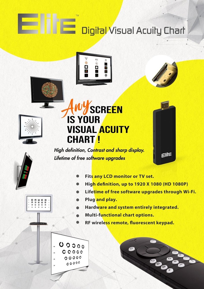 Elite Digital Eye Chart Vision Optics Visual Acuity Software Chart Remote Used