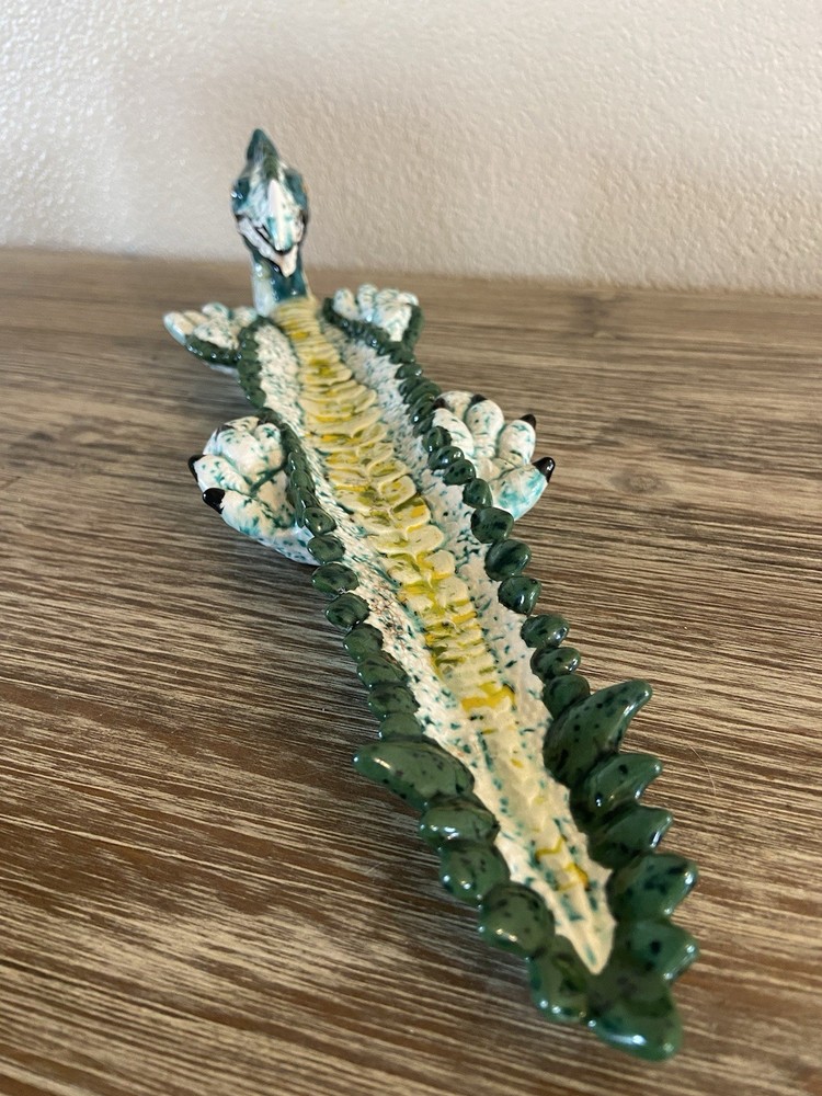 Ceramic Bisque Tabletop Incense Stick Burner Dragon 13” Long