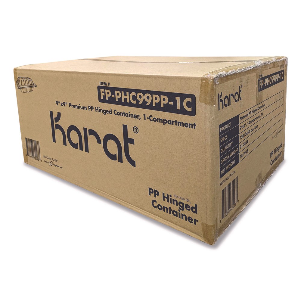 Polypropylene Plastic Hinged Container 9 x 9 x 3 Black/Clear Plastic 50/Pack 3
