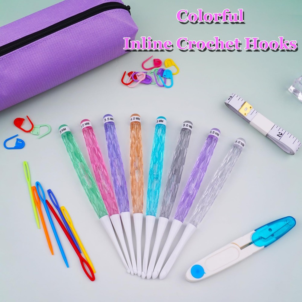 Inline Crochet Hooks Set,8PCS Plastic Crochet Hooks Long Crochet Hook Set wit...