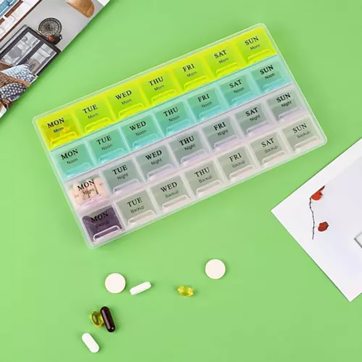 Monthly Pill Organizer Pill Case Pill Box One Week 4 Times a Day AM PM Daily