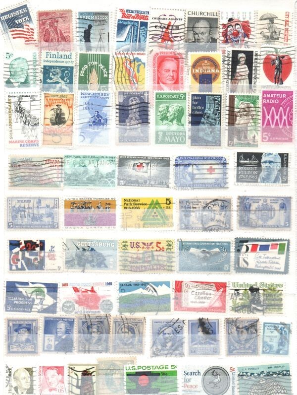 Assorted  US .05 cent 59 Cancelled Postage sTamps (13-385)