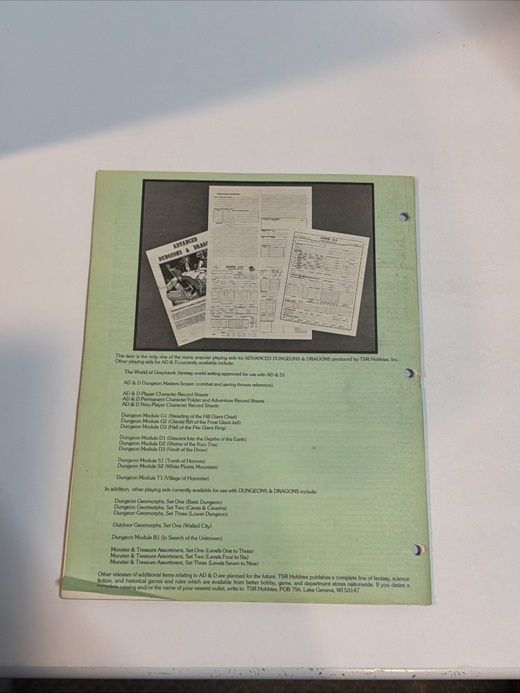 Advanced Dungeons & Dragons: Permanent Character Folder & Adventure Records 1981