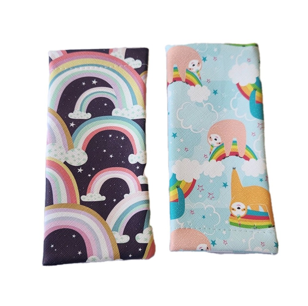 Leather Glasses Pouch Soft Lined Rainbow Cloud Sloth 2 Piece