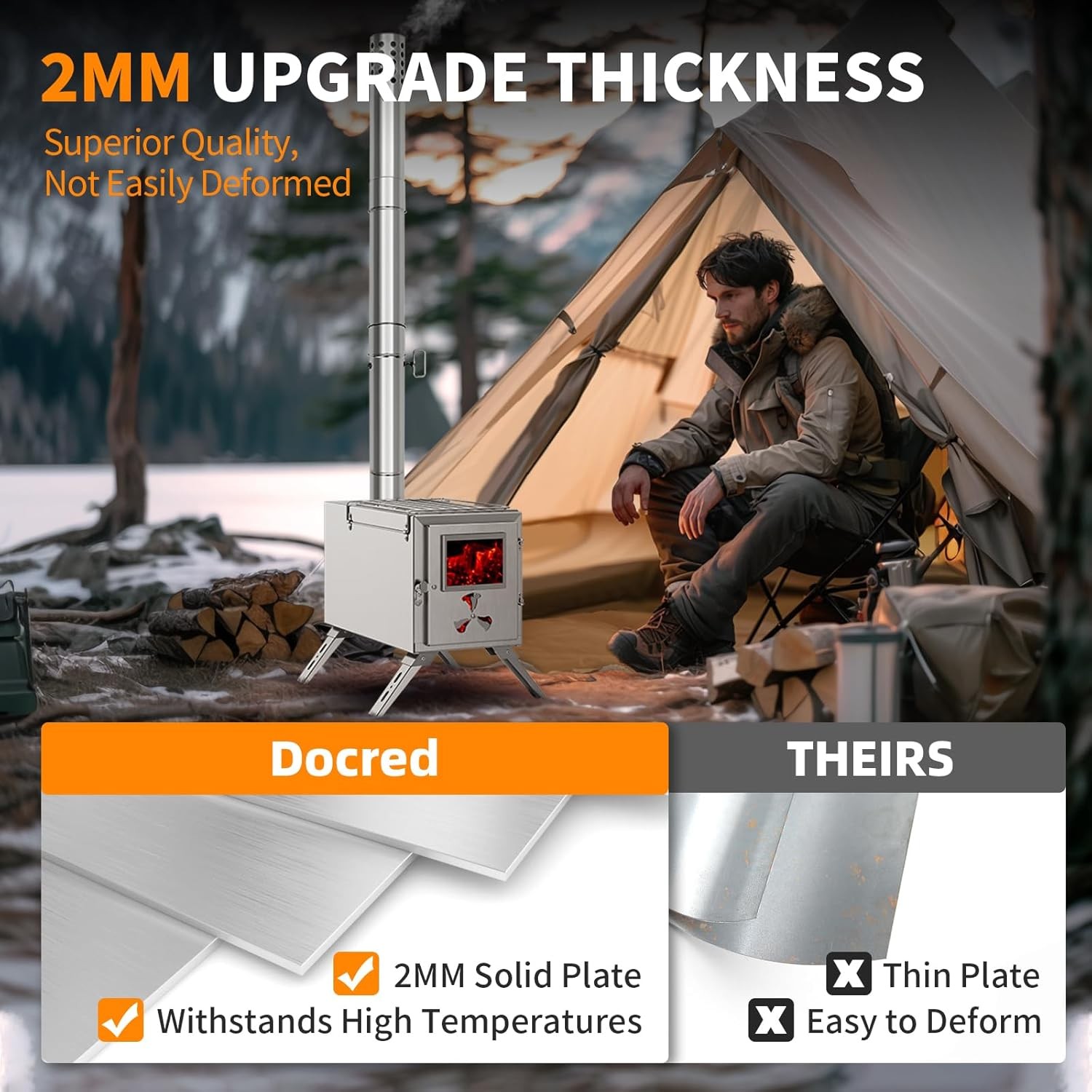 SLSY Portable Wood Stove Camping Hot Tent BBQ Stove 83 in with 7 Chimney Pipes