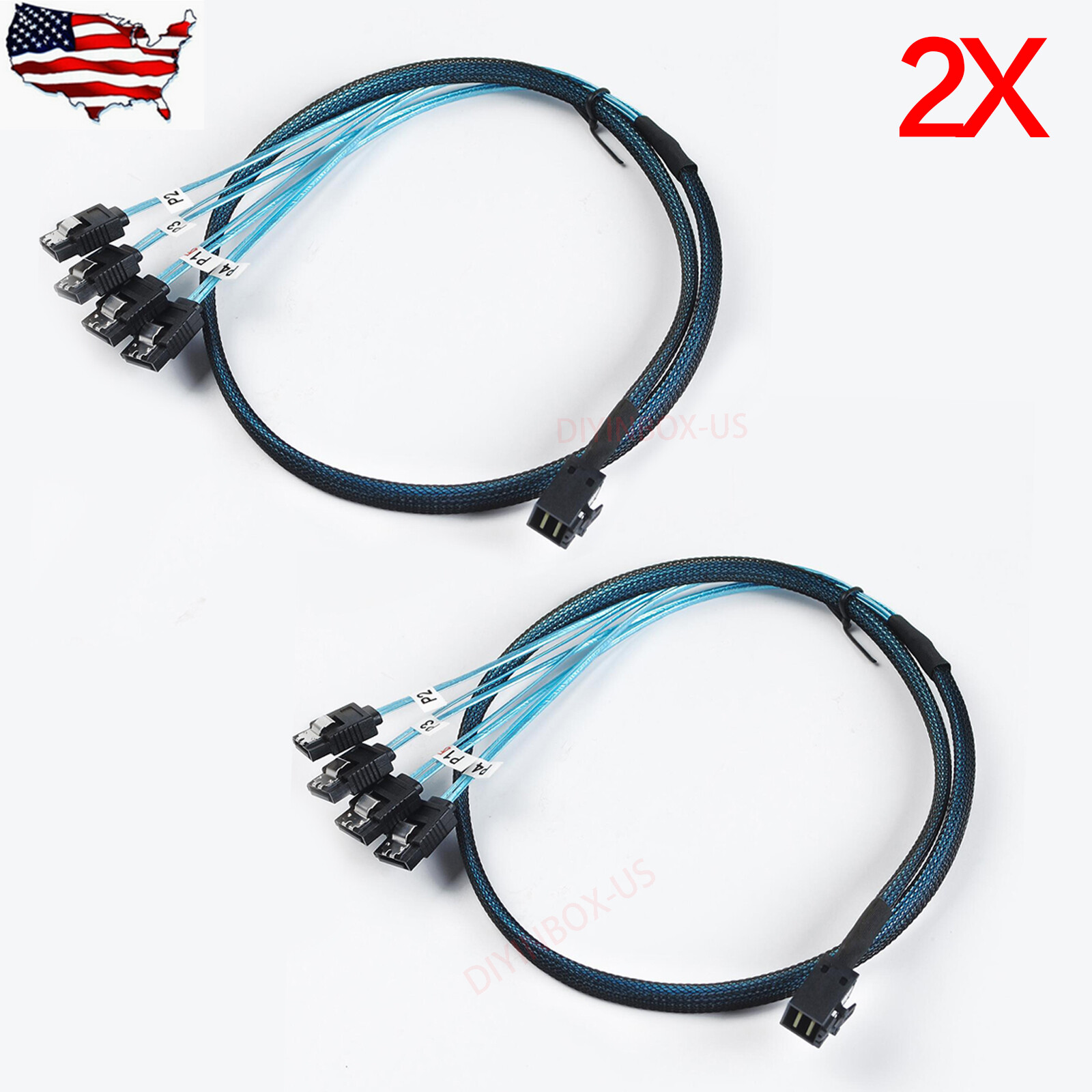 X2 Mini SAS SFF 8643 36pin to Mini 4X SATA 7Pin HD Reverse Breakout Cable 12Gb/s