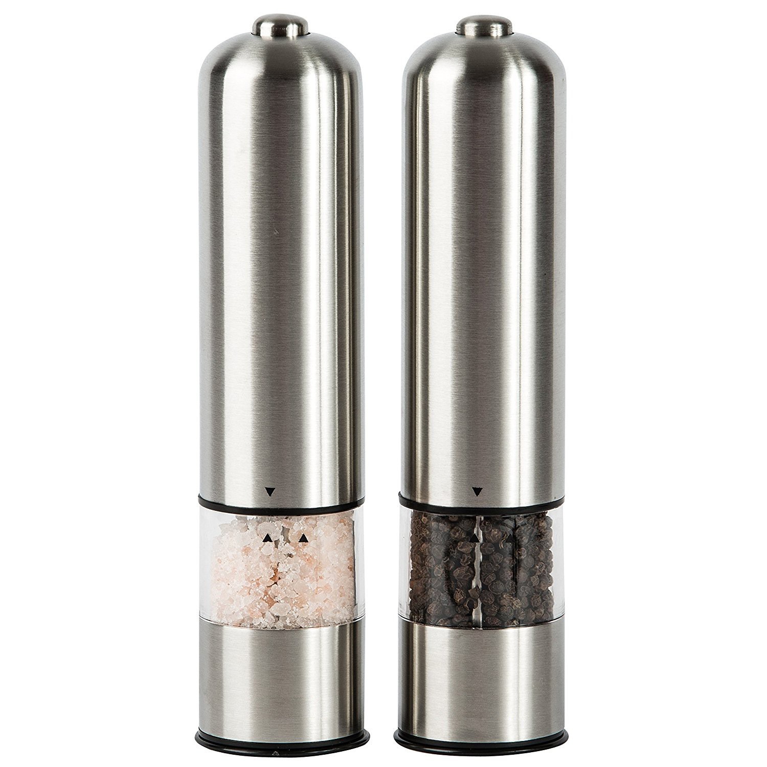 Adjustable Electric Salt Pepper Grinder Mill Shakers Set Stainless Steel (2PACK)
