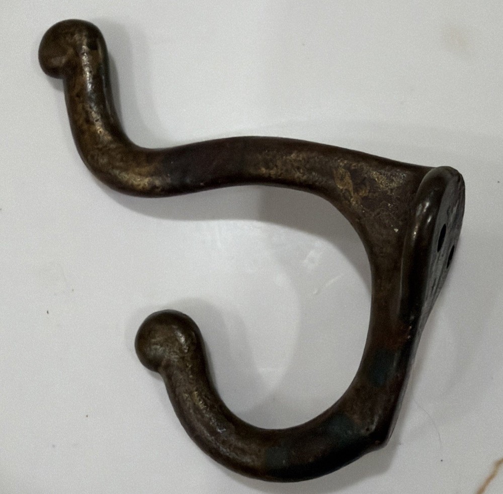 Single Cast Iron Double Hooks Round Tips Coat Hat Salvage Hardware 3”