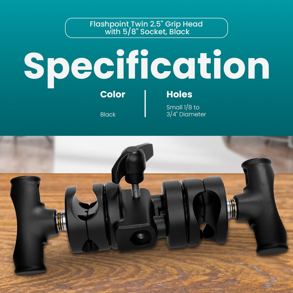Flashpoint Twin 2.5" Grip Head with 5/8" Socket, Black