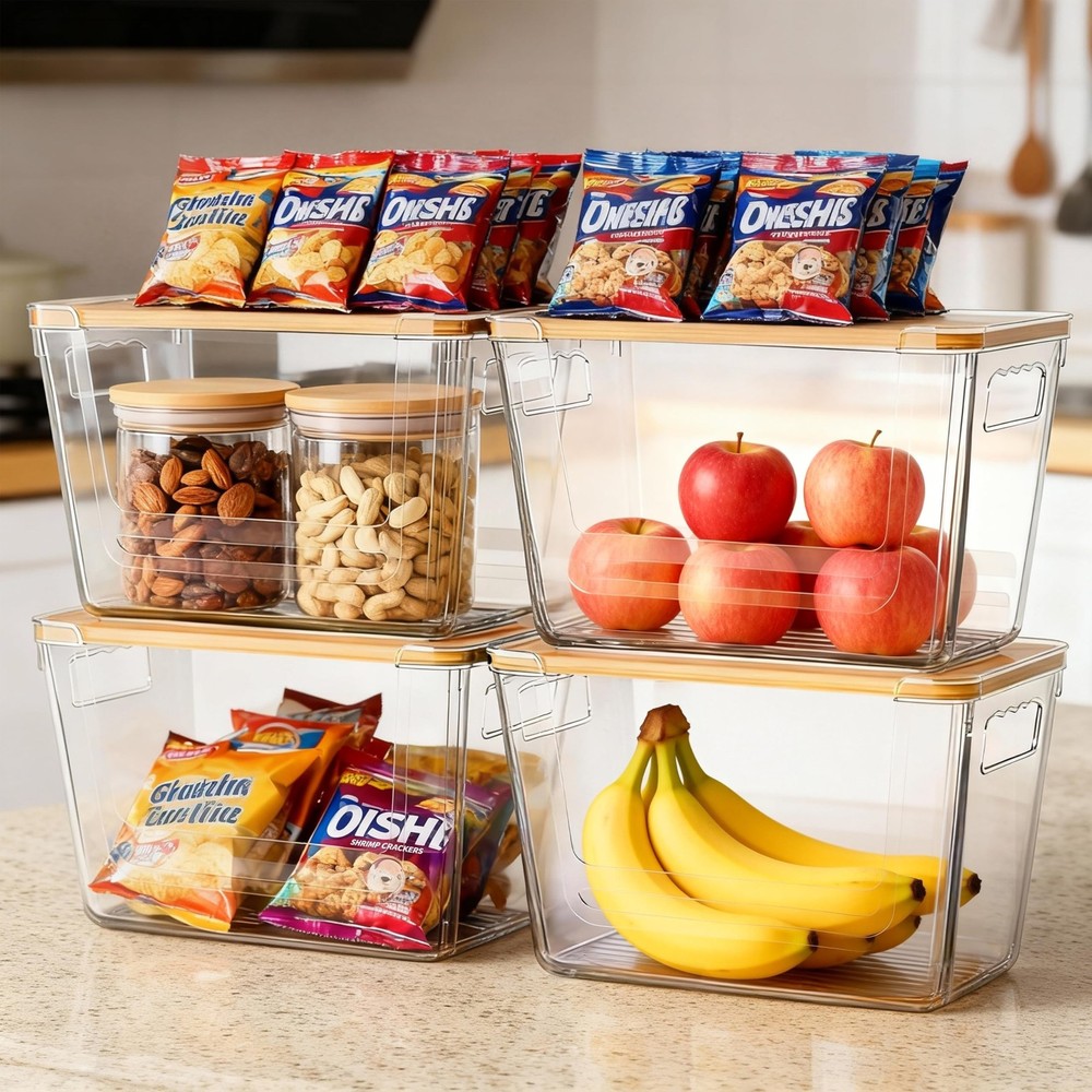 2 Pack Multi-Function Storage Boxes with Bamboo Lids, Trash Bag Organizer, Su...
