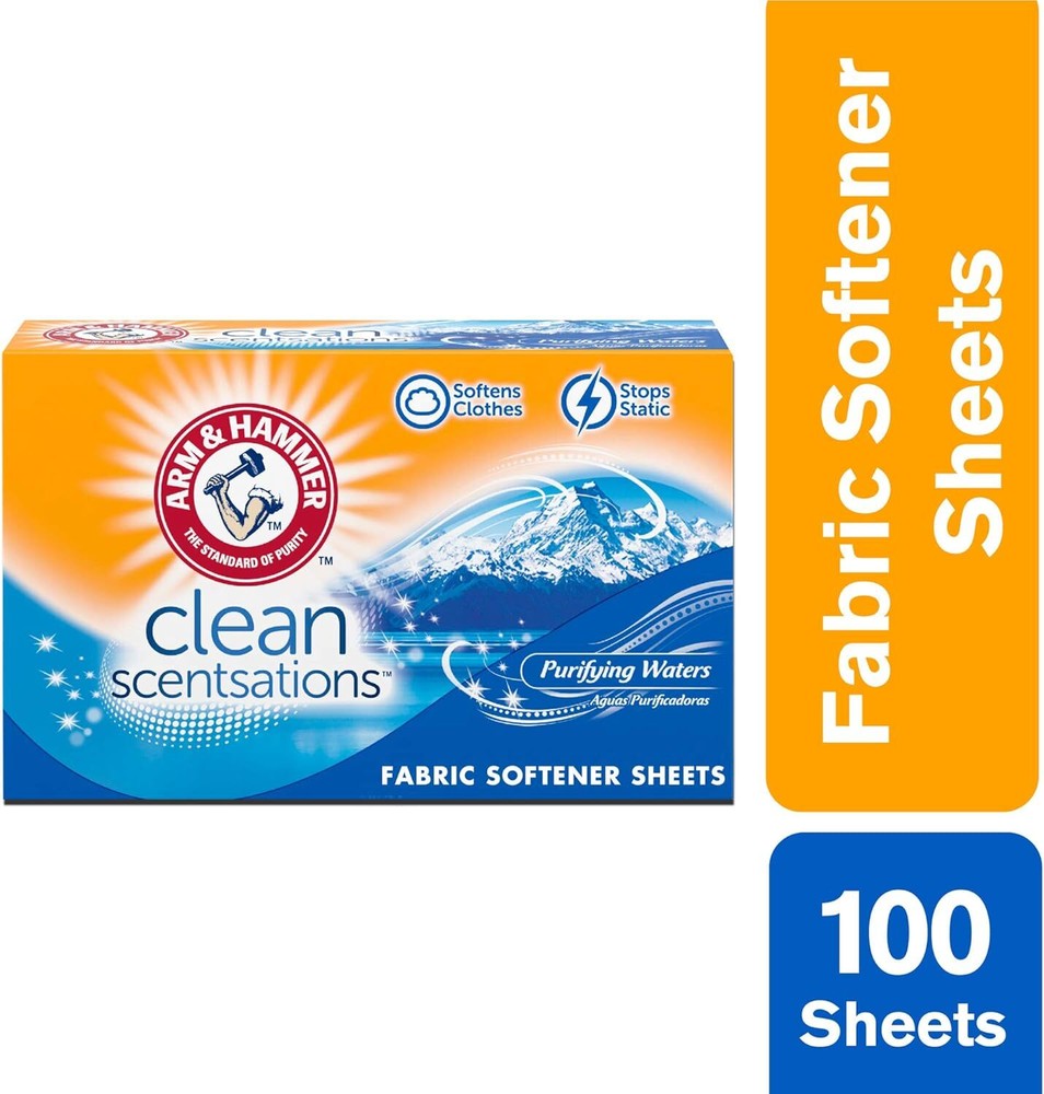 ARM & HAMMER Fabric Softener Sheets, 100 sheets, Purifying Waters