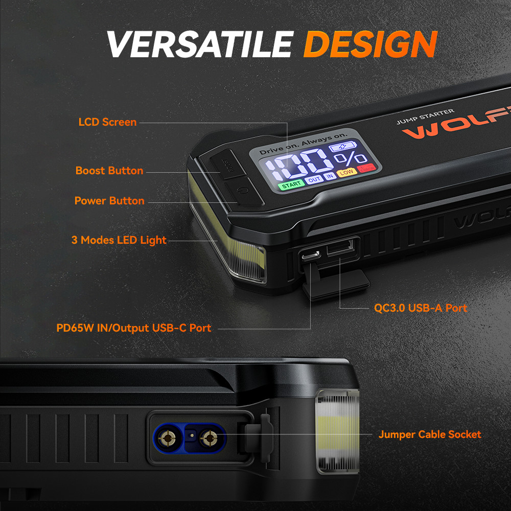 WOLFBOX JS24 4000A Portable Jump Starter Battery Pack Power Bank W/ LED Display