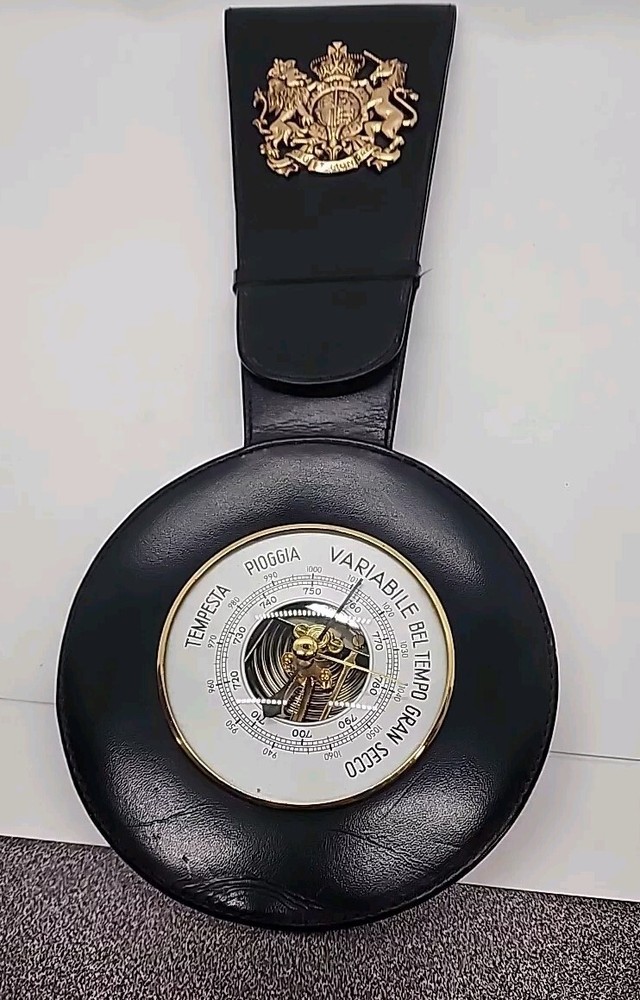 UNIQUE VINTAGE BRASS  BAROMETER HAND-CRAFTED LEATHER,