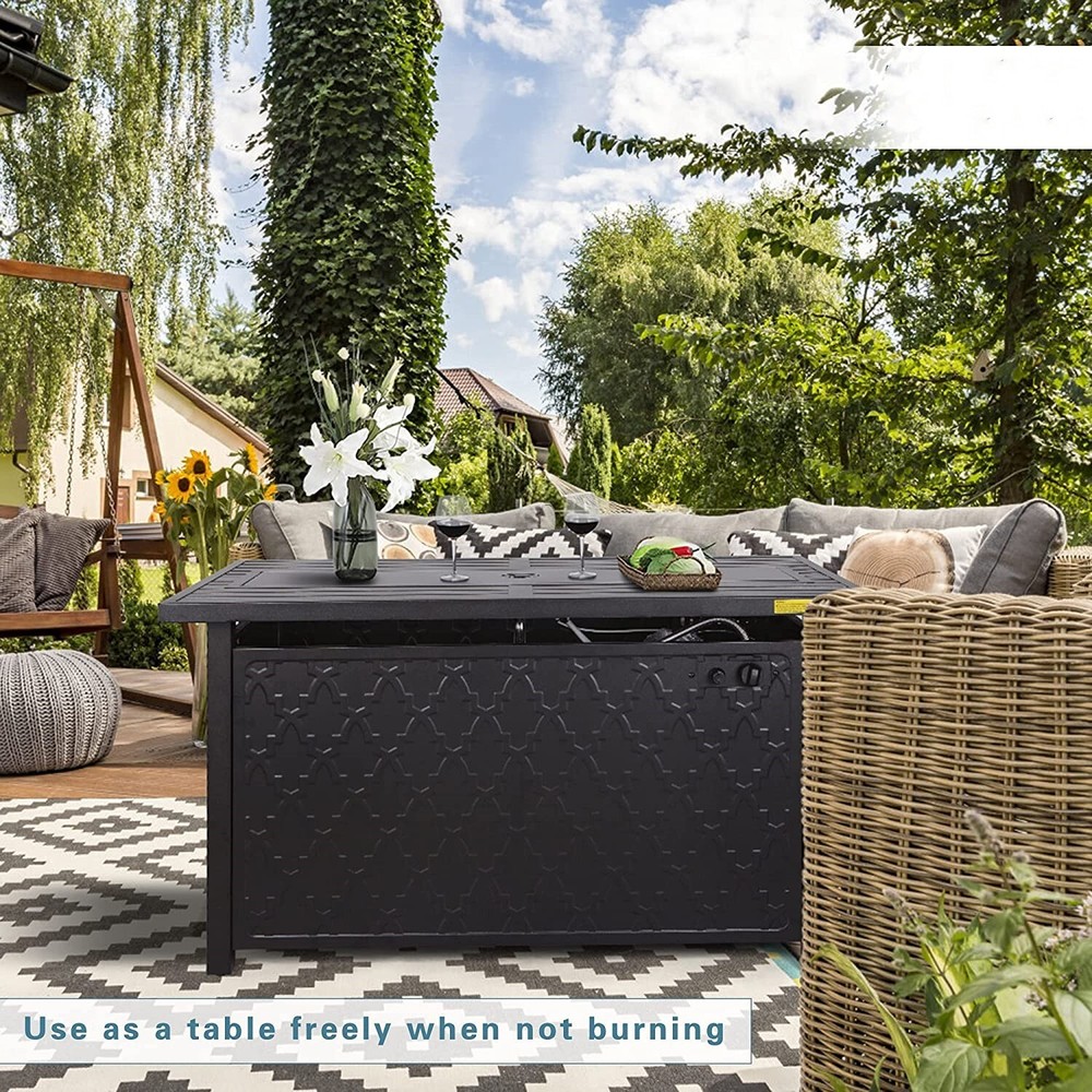 Propane Gas Fire Pit Table 45 Inch 50000BTU Rectangular Outdoor Firepits w/ Lid