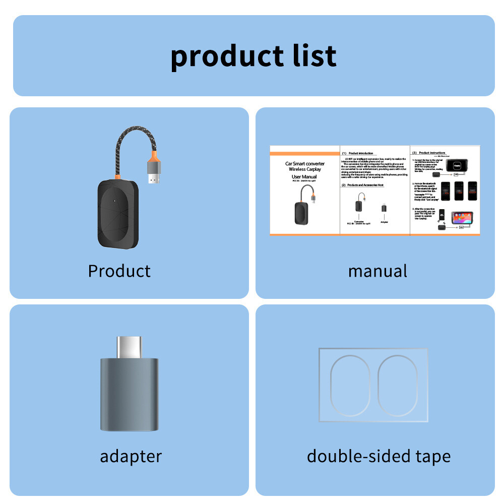 2-in-1 Carplay Wireless Adapter Android Auto Plug Play Connect USB Dongle