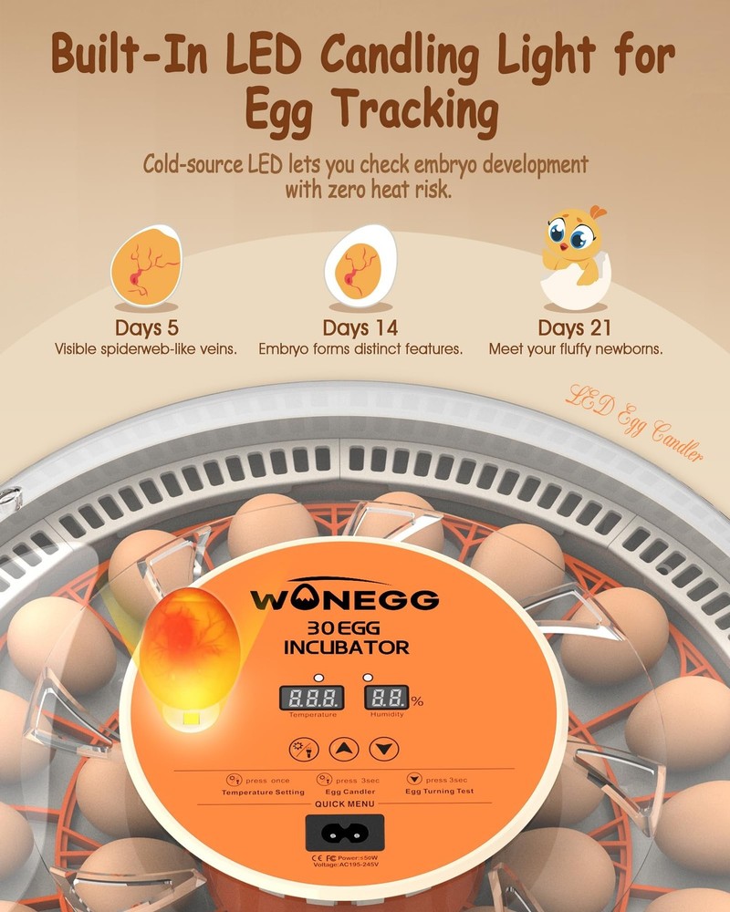 Incubator for Hatching Eggs, 30 Eggs Incubator with Automatic Egg Turning, Te...