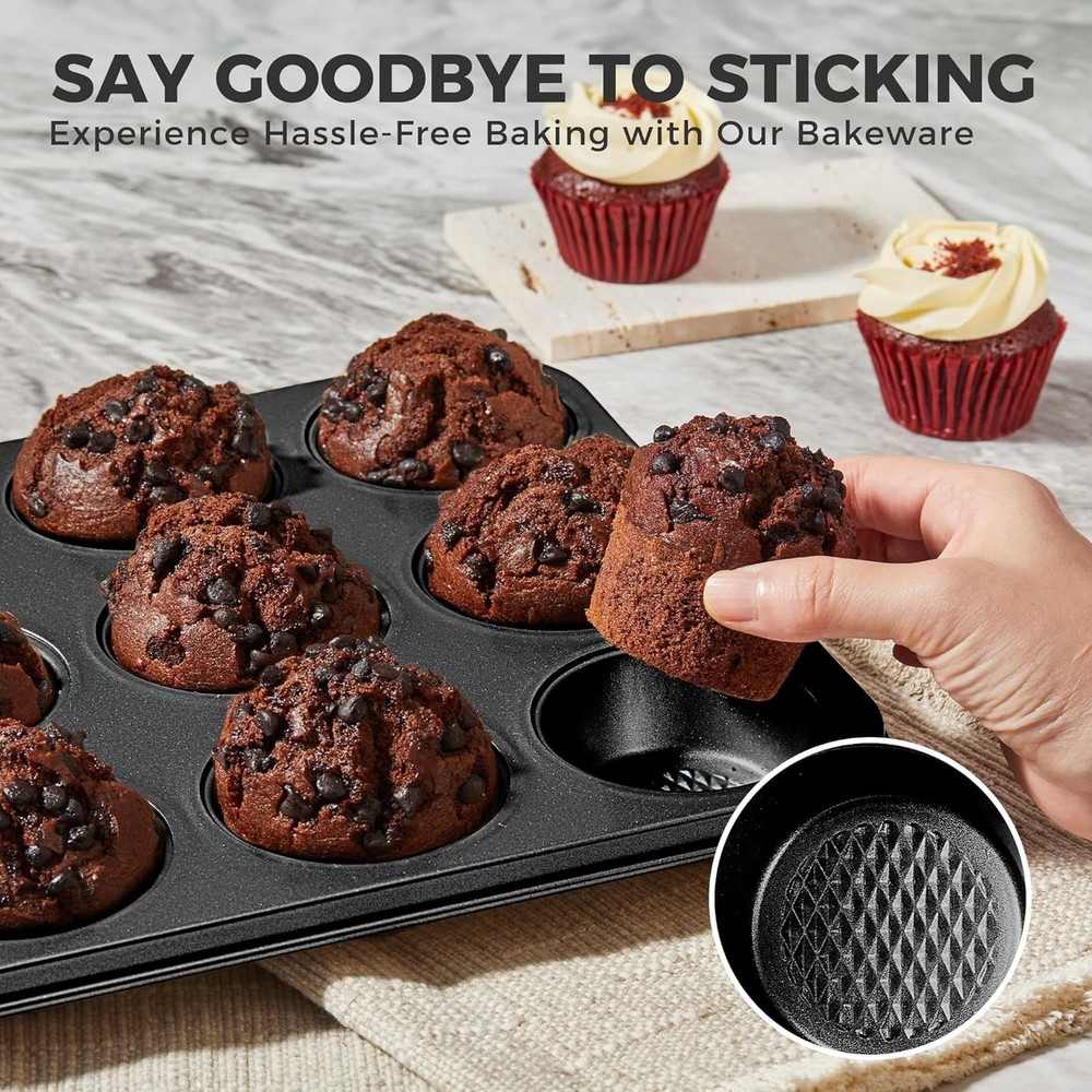 9 Piece Baking Pans Set Nonstick Stackable Non Toxic Bakeware Set Dark Gray