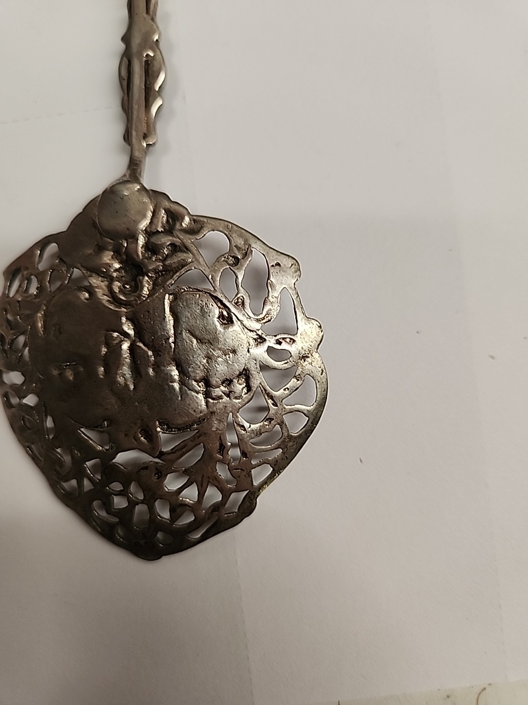 Antique Dutch Silver Tea Strainer / Spoon - Windmill & Ship Finial - 30.74g , 6"