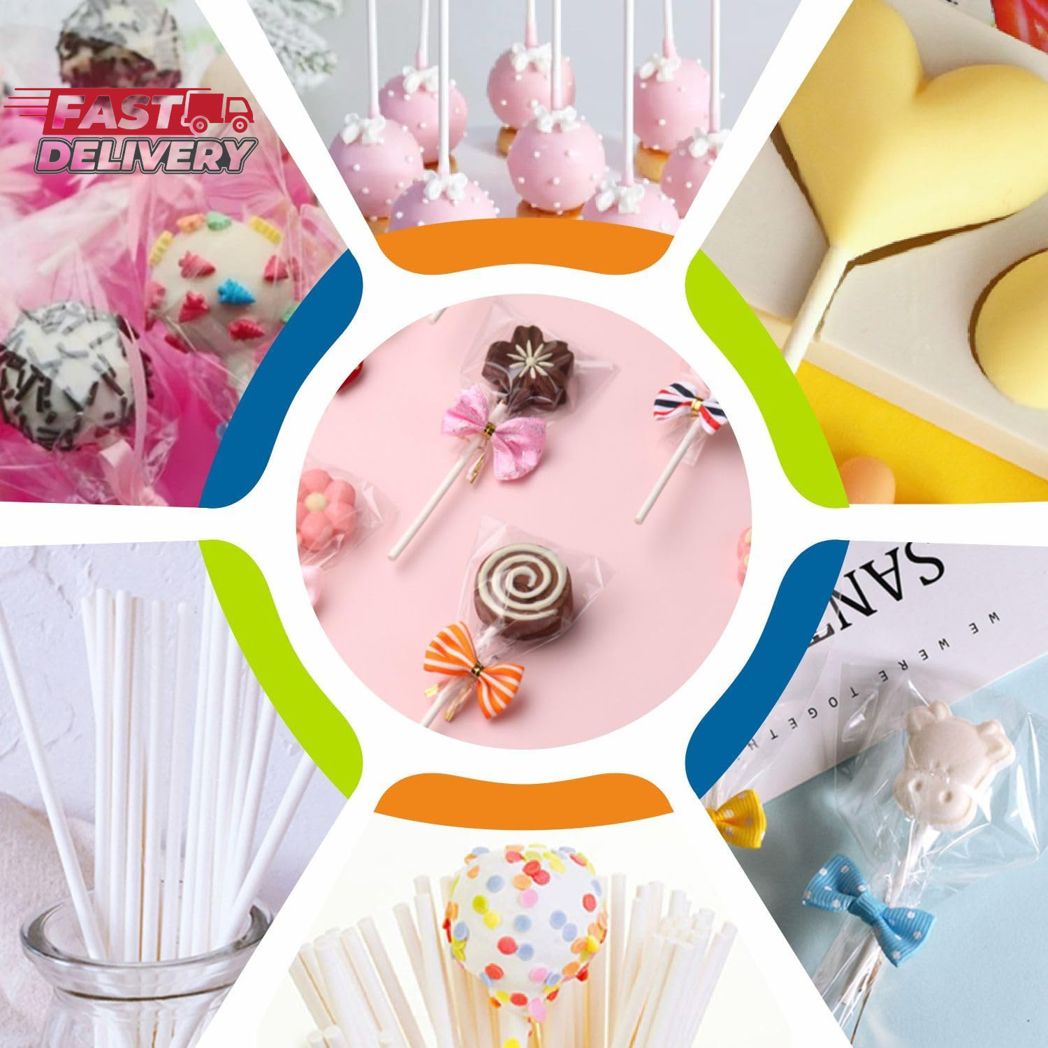 300Pcs 6 Inch(4Mm DIA) Cake Pops Sticks,Lollipop Sticks, Cake Pop Bags and Wrapp