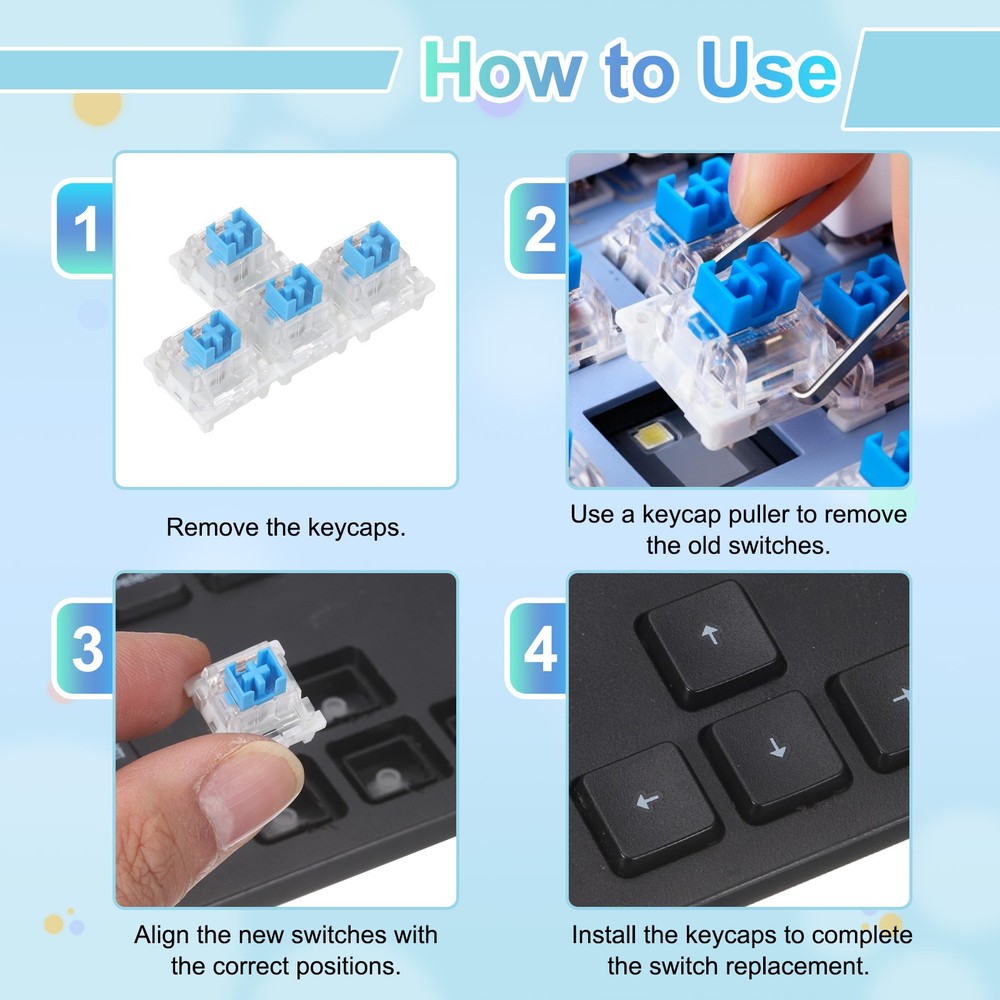 36pcs Light Blue Keyboard Switch 3-Pin 50gf Linear Keyboard Switch Replacement