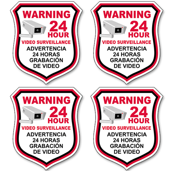 SECURITY CAMERA Video English Spanish Warning Decal Sticker 4inch Multi-pack