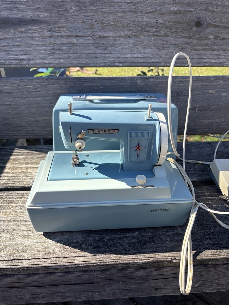Sisters Electic Mini Sewing Machine Blue In Case Parts Only