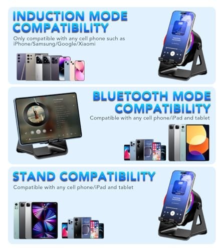 Bluetooth Speaker, 4-in-1 Wireless Induction Speaker & RGB Light Stand Black
