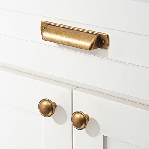 10 Pack 3" Drawer Pulls Antique Brass Cabinet Cup Pulls Kitchen Hardware Cabi...