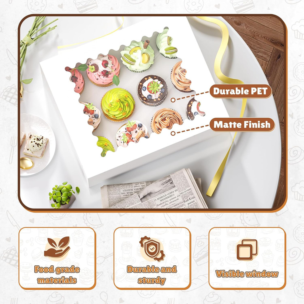 4 Pack Cupcake Boxes, Hold 12 Standard Cupcakes, Cupcake Containers with Window