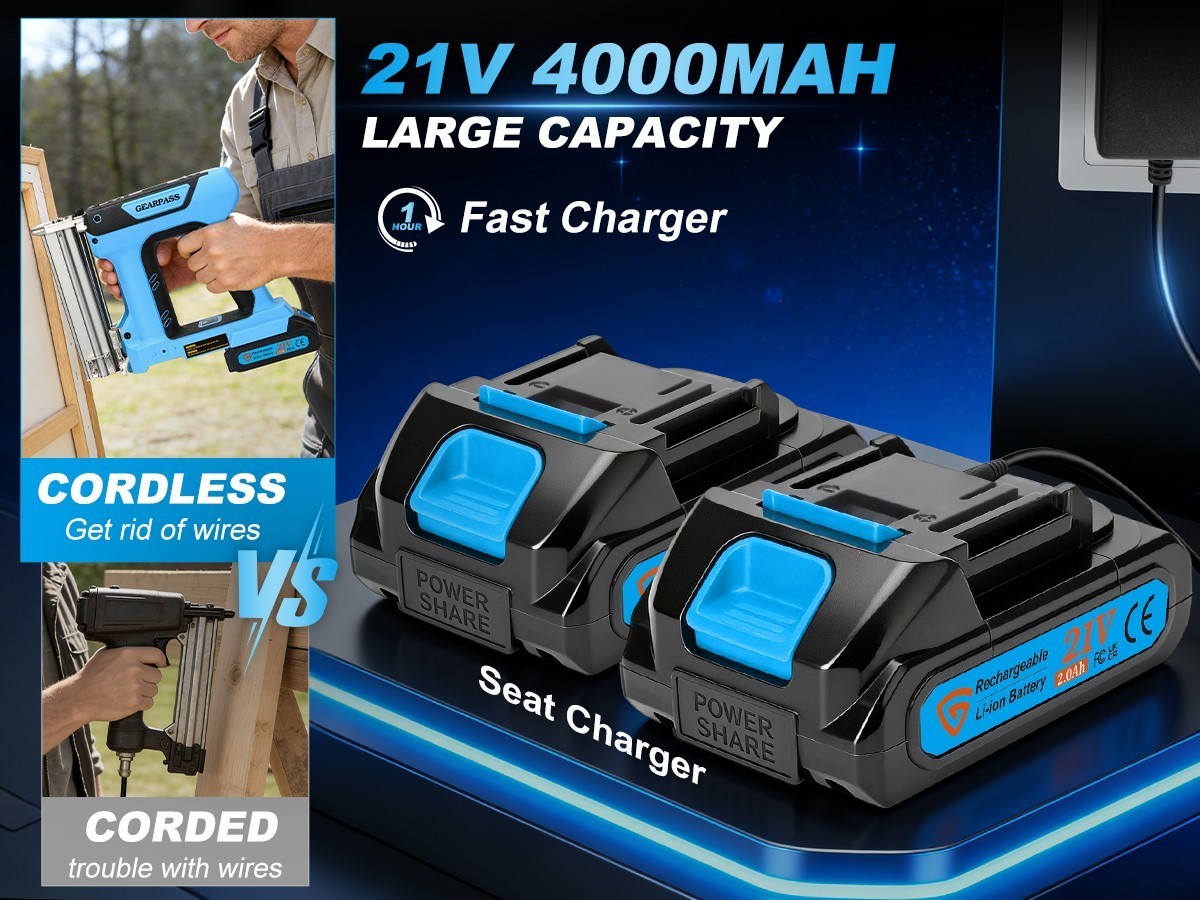 21V 2 in 1 Cordless Nail Gun Brad Nailer with 18 GA w/ Charger & 2 Batteries