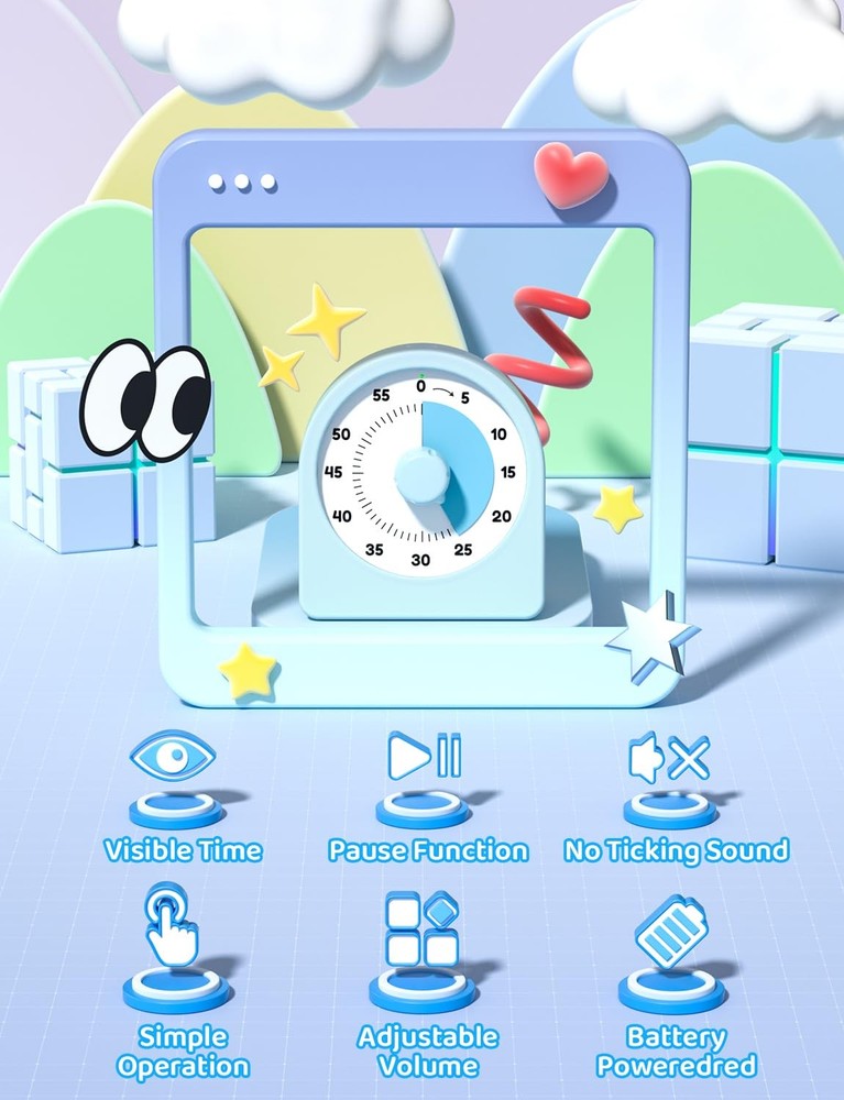 Visual Timer for Kids with Pause Function,Timer for Kids and Adults, Protecti...