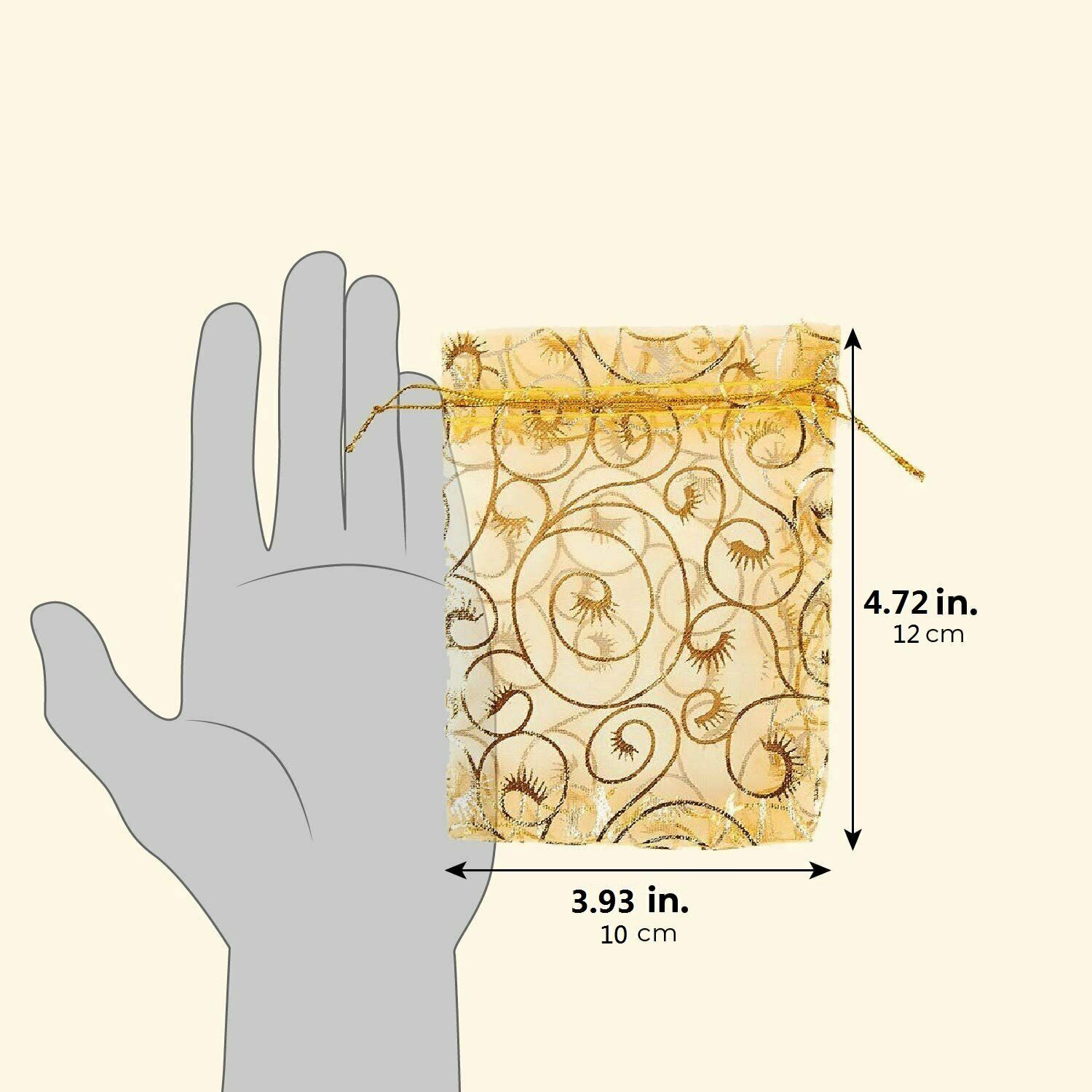 100x Gold Sheer Organza Bags 4x5 Inch Mesh Jewelry Favor Drawstring Gifts Bags