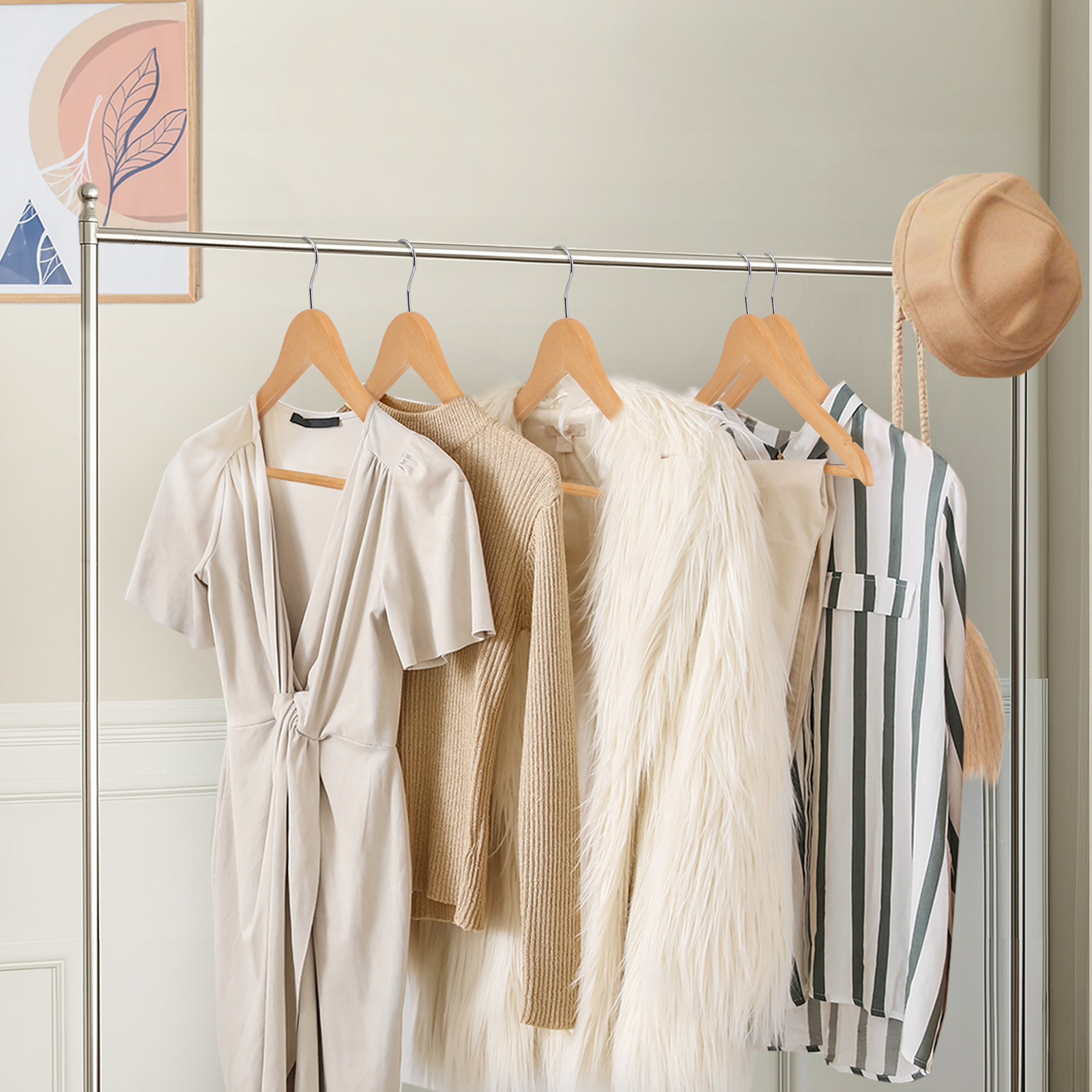 50 Pack Clothes Hangers Premium Natural Finish Suit Pant Dress Coat Hangers Wood