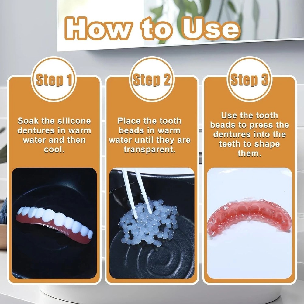 Moldable False Teeth Dentures Set Upper Lower Silicone Instant Smile Fix-M
