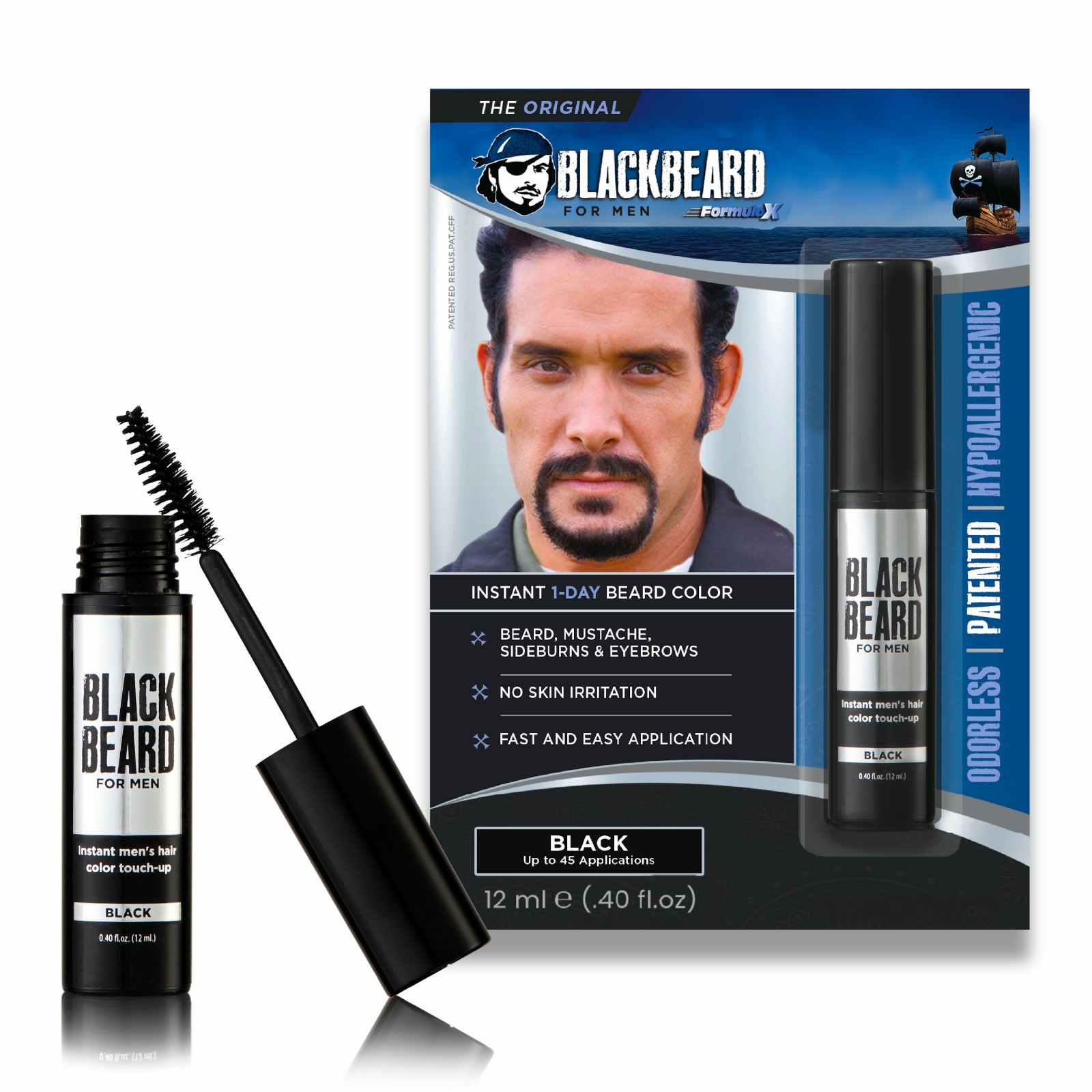 Blackbeard for Men Instant Beard Color Hypoallergenic Beard Dye Alternative 1 pk