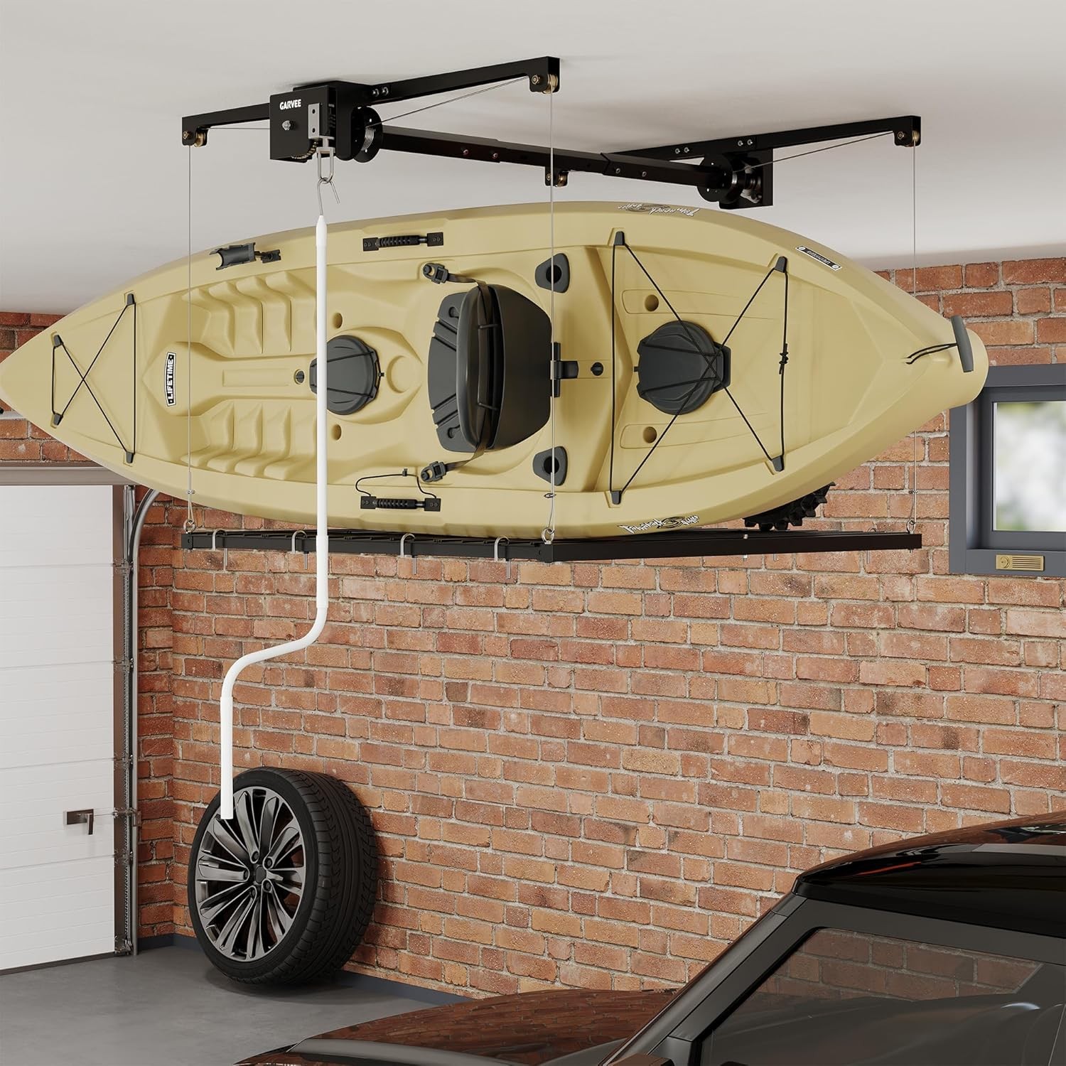 Overhead Garage Storage Rack Lift 350lb Capacity Adjustable Height Ceiling Mount