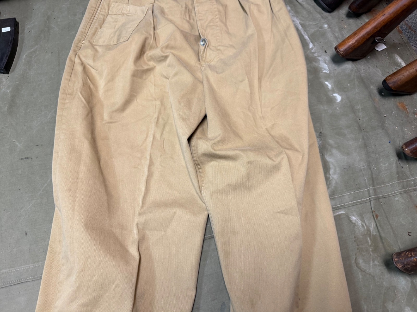 WWII BRITISH ARMY SUMMER KHAKI DRILL FIELD TROUSERS-SIZE XLARGE
