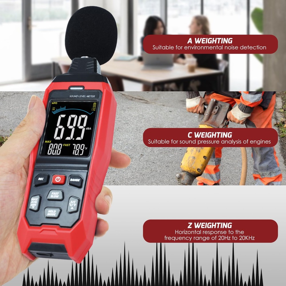 Sound Level Meter Data Logger Decibel Meter with Record Function, Portable No...