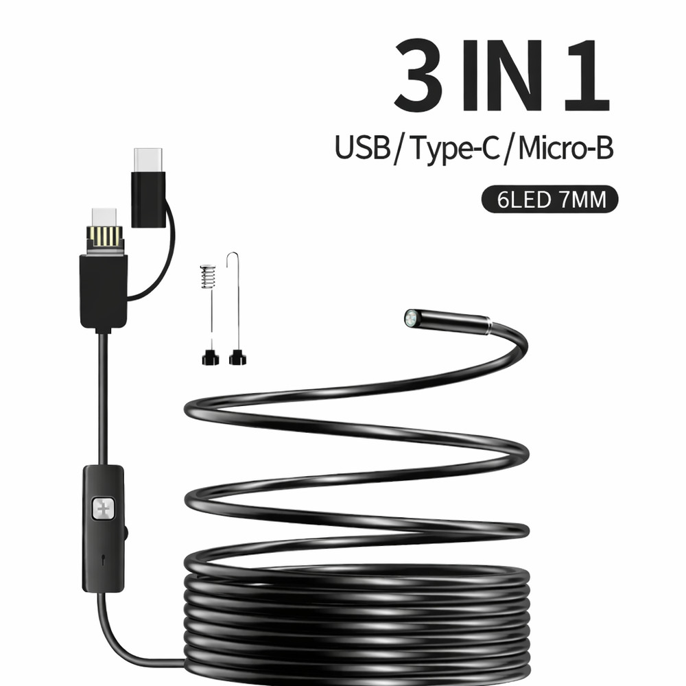 6LED USB Snake Endoscope Borescope HD Inspection Camera Scope For Android Type C