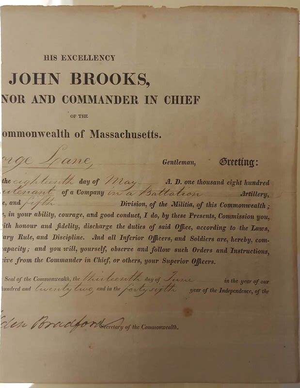 JOHN BROOKS - DOCUMENT SIGNED 06/13/1822 CO-SIGNED BY: ALDEN BRADFORD
