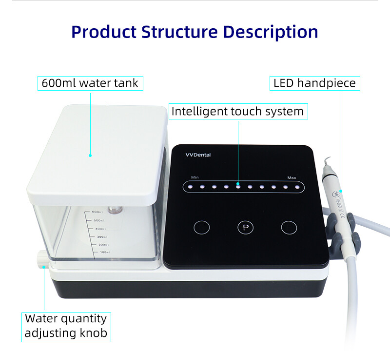 Dental Ultrasonic Piezo Scaler 600ml Tank 10Tip Fit EMS Woodpecker LED Handpiece