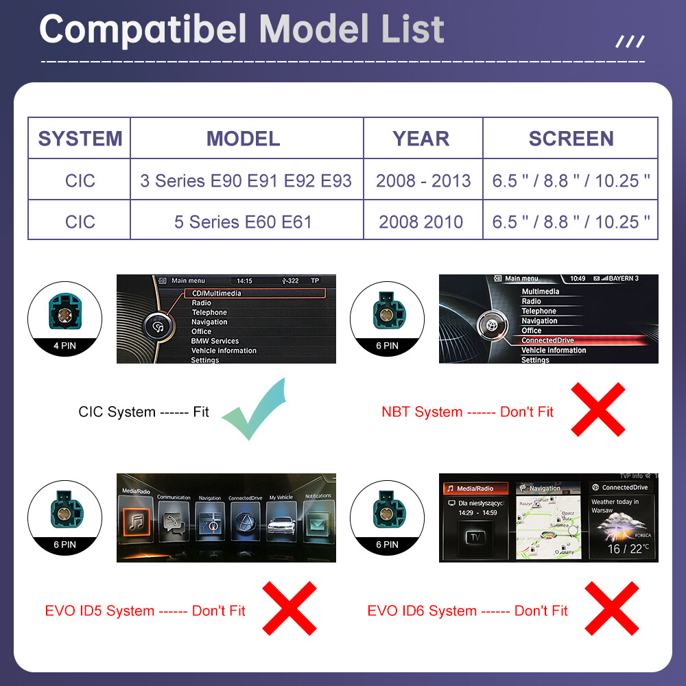Wireless CarPlay Android Auto Kit For BMW 3 Series E90 E91 E92 E93 2008-2013 CIC