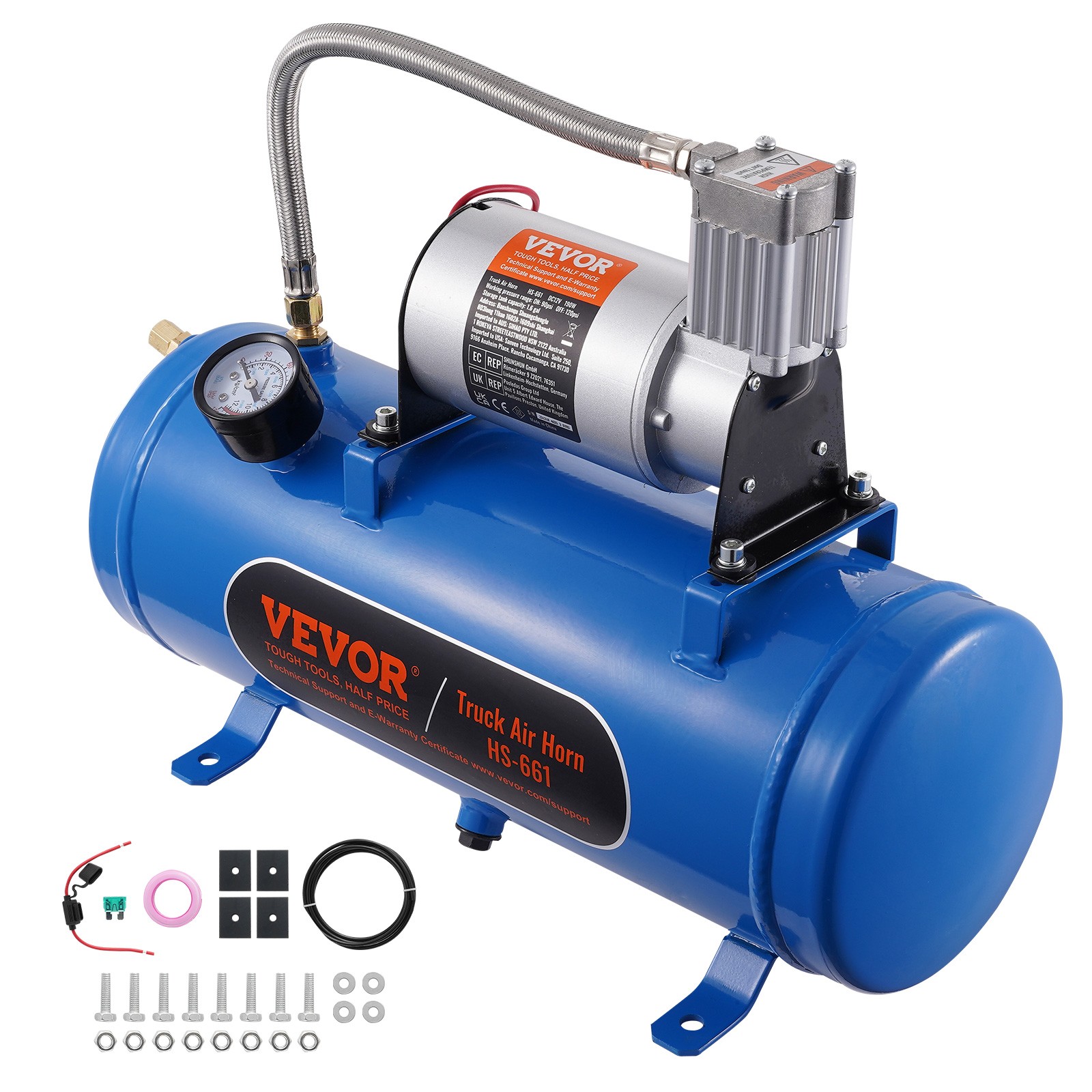 VEVOR 12V Air Compressor with 1.6 Gal/6L Tank Onboard Air Horn Compressor System