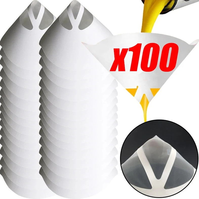 100pcs Paint Filter Funnel 100 Micron Disposable Spray Strainers - NEW