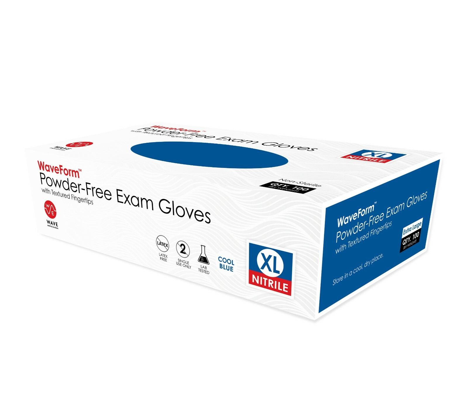 WAVE Blue Nitrile Disposable Exam/Medical Gloves 4 Mil, Latex & Powder Free