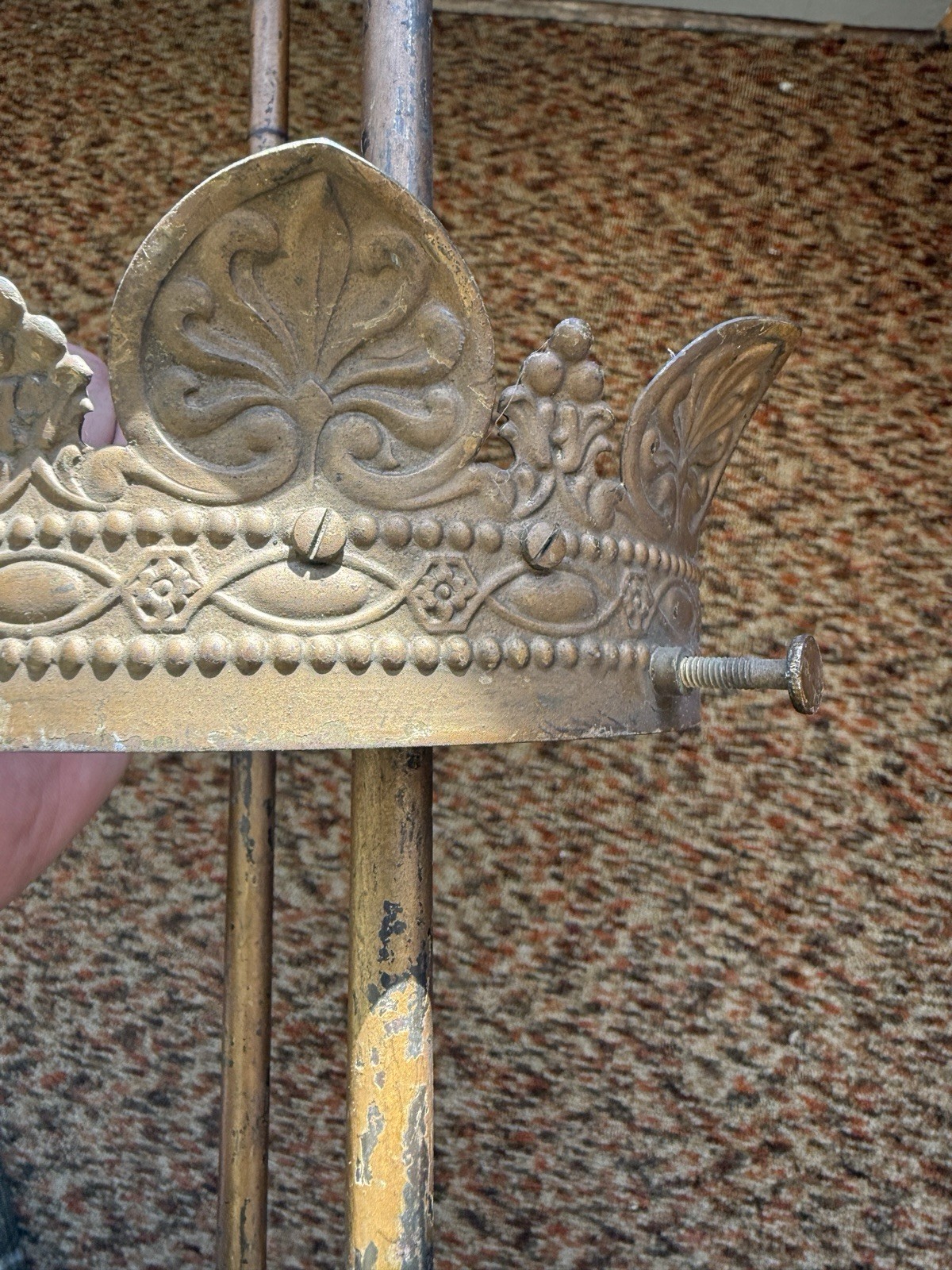 Antique Gas Pendant Hall Light Fixture Frame only to Restore Pressed Brass Crown