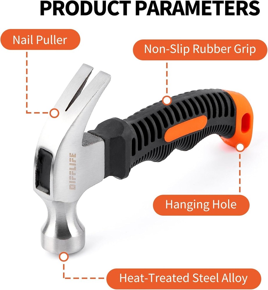Mini Hammer Set, 8oz Lightweight Tool for Hanging Wall Decor, Hardware Kit