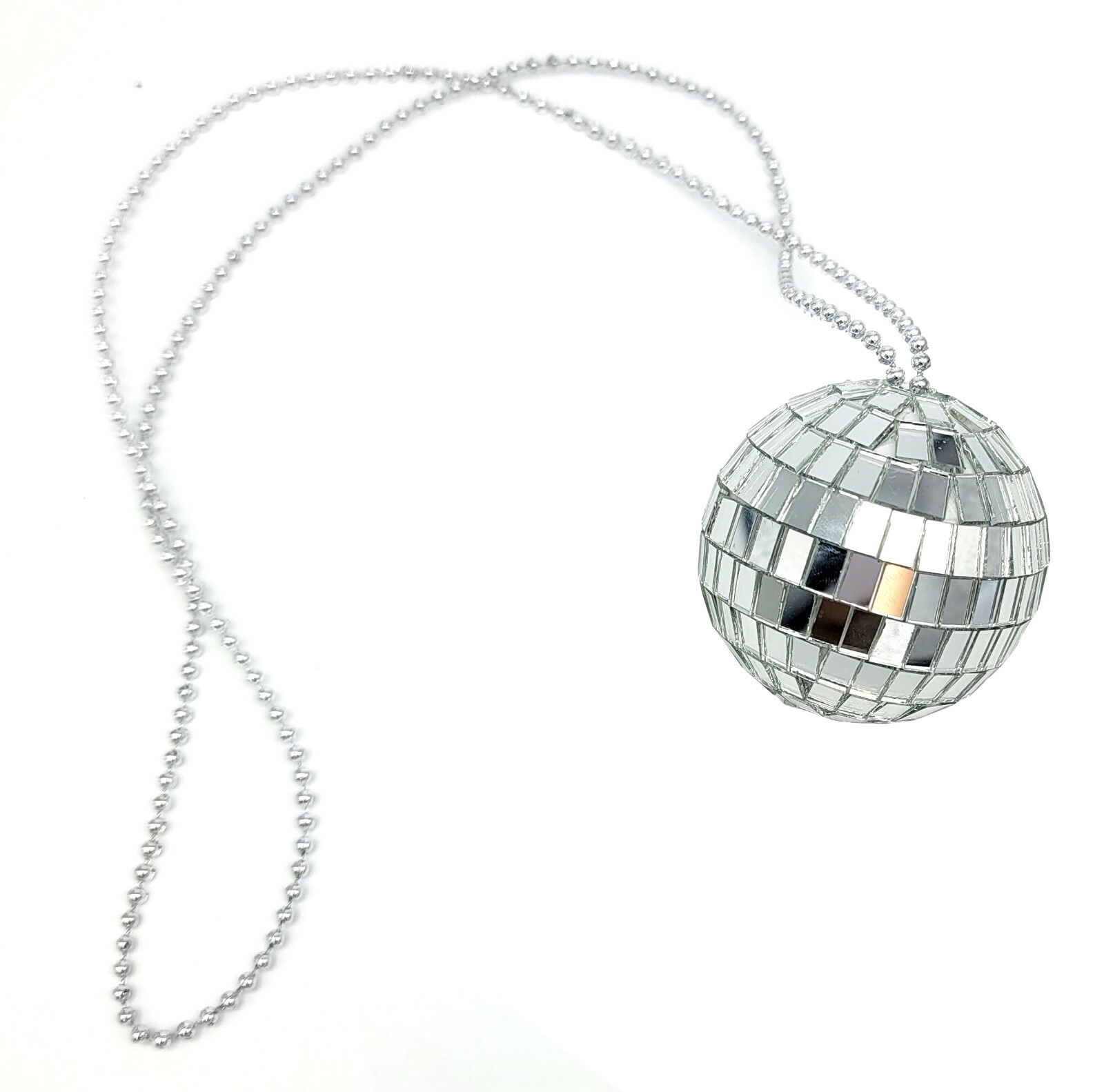 2 Pack - Silver 70s Bling Mirror Disco Ball (2") 26" Chain Necklace Costume DJ